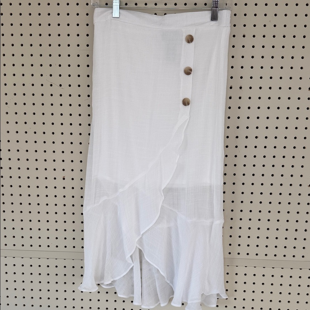 Bwear White High-Low Ruffle Skirt